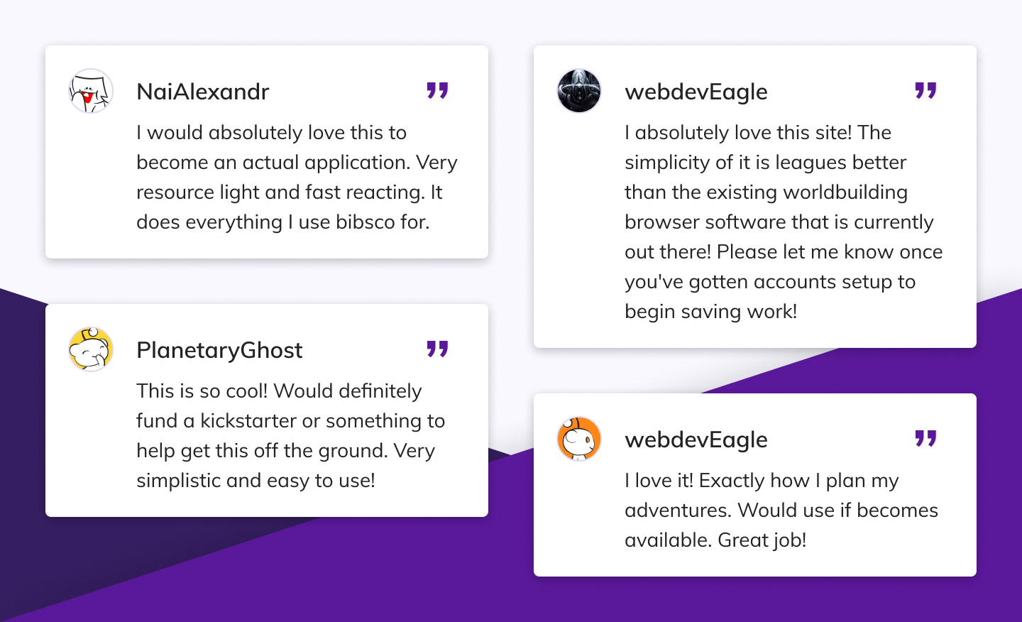 Testimonials from reddit